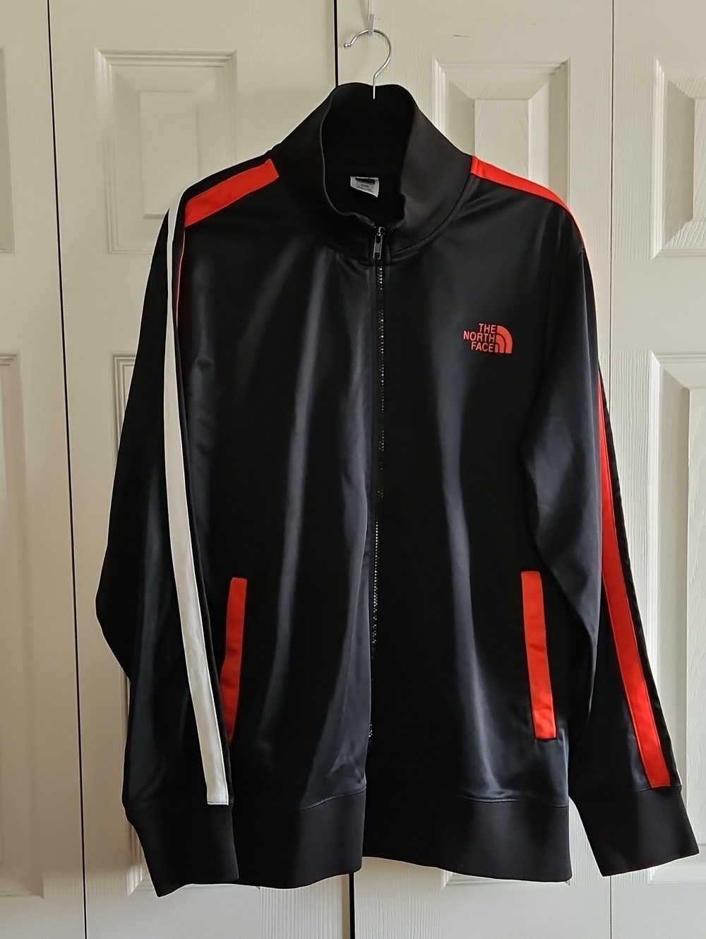 The North Face Black Track Jacket with Red and White Stripes